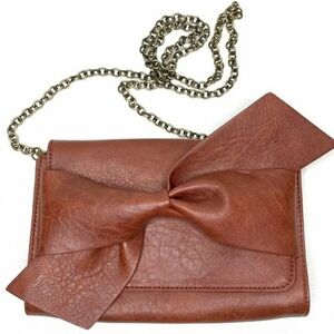 Anthropologie Bag Women Brown Vegan Faux Leather Bella Bow Envelope Clutch Chain